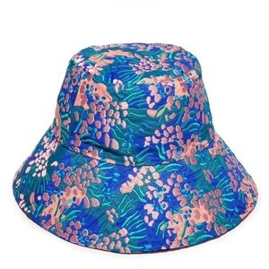 NWT Lele Sadoughi Embroidered Brim Bucket Hat in Sea Reef reg $145 with dust bag